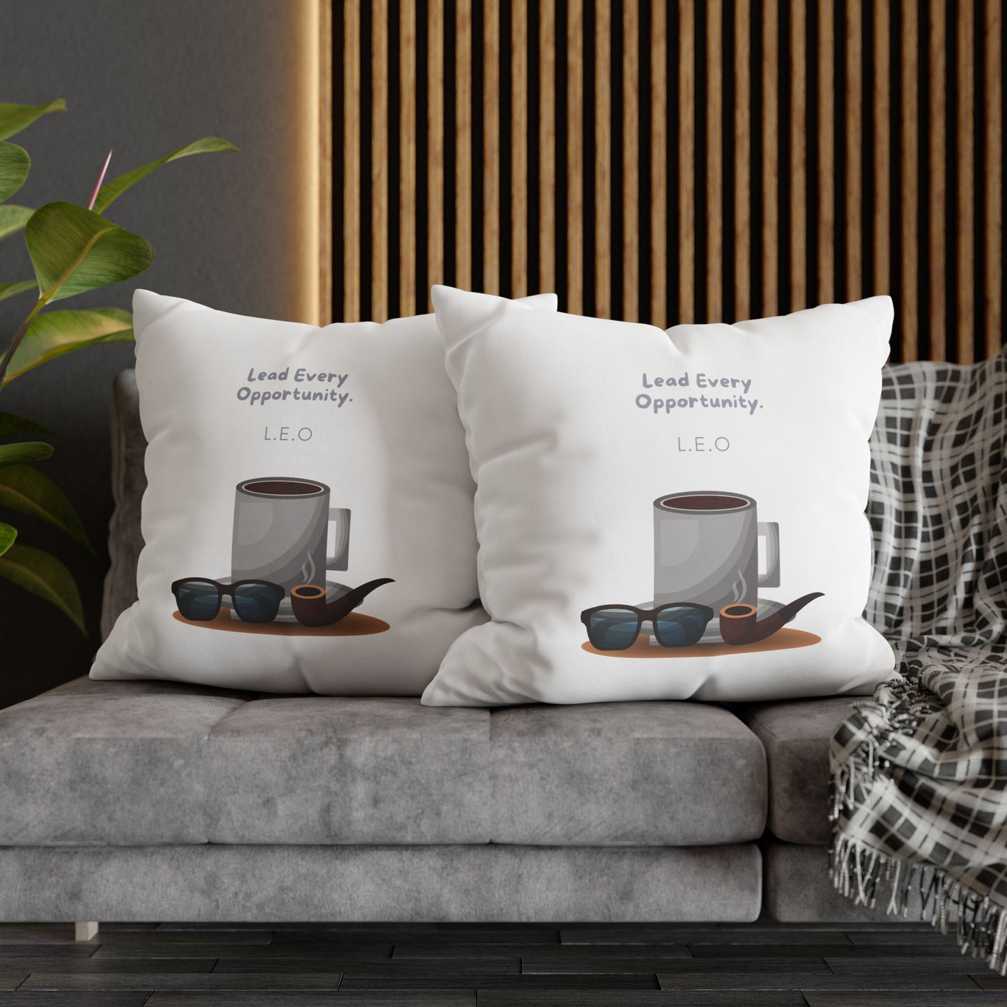 Personalized Initial Quote Coffee and Sunglasses — Custom Sayings on Square Poly Canvas Pillowcase