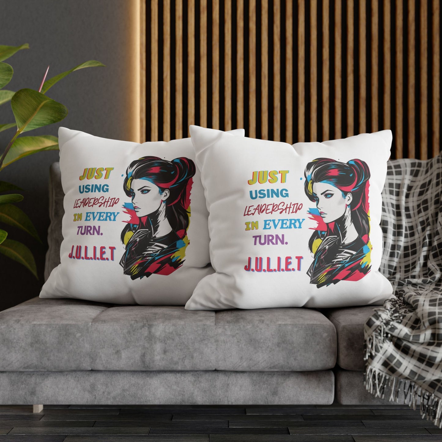 Personalized Initial Quote Vintage Girl — Custom Sayings on Square Poly Canvas Pillowcase