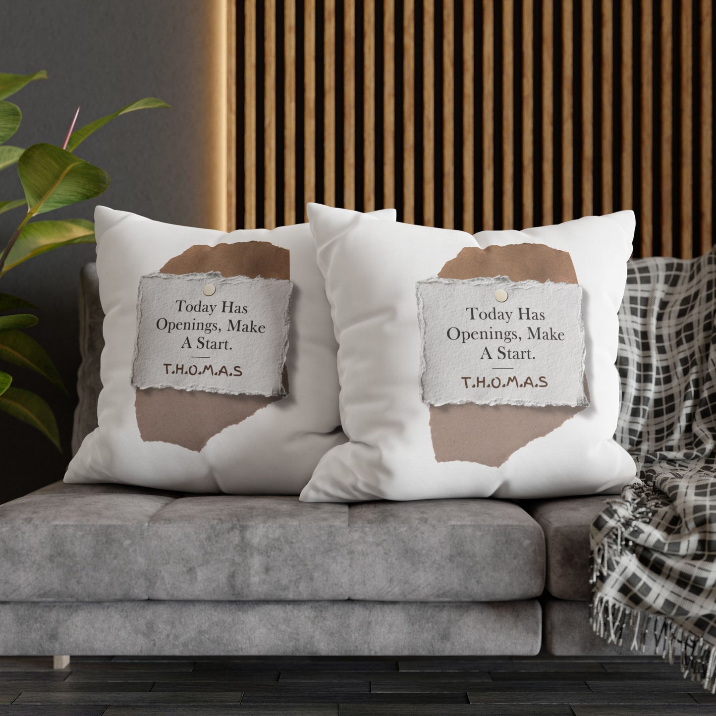 Personalized Initial Quote Torn Paper — Custom Sayings on Square Poly Canvas Pillowcase