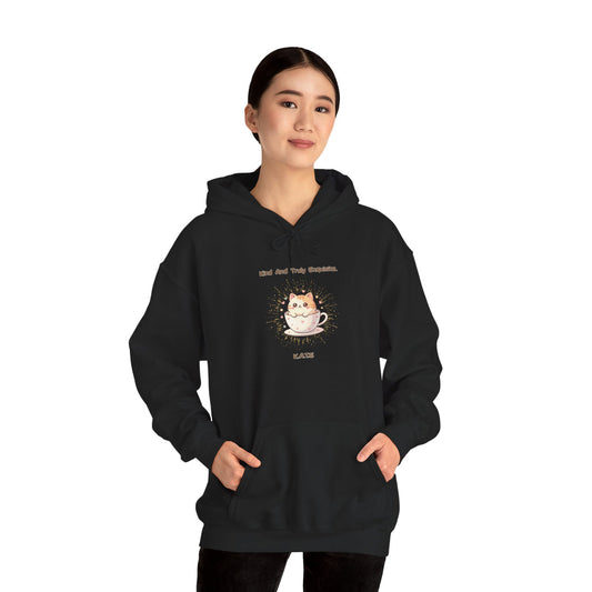 Picture of a woman in an H2 Aura custom hoodie. Highlights the high-quality print of the acrostic name quote and unique typography art for a personalized fashion statement.