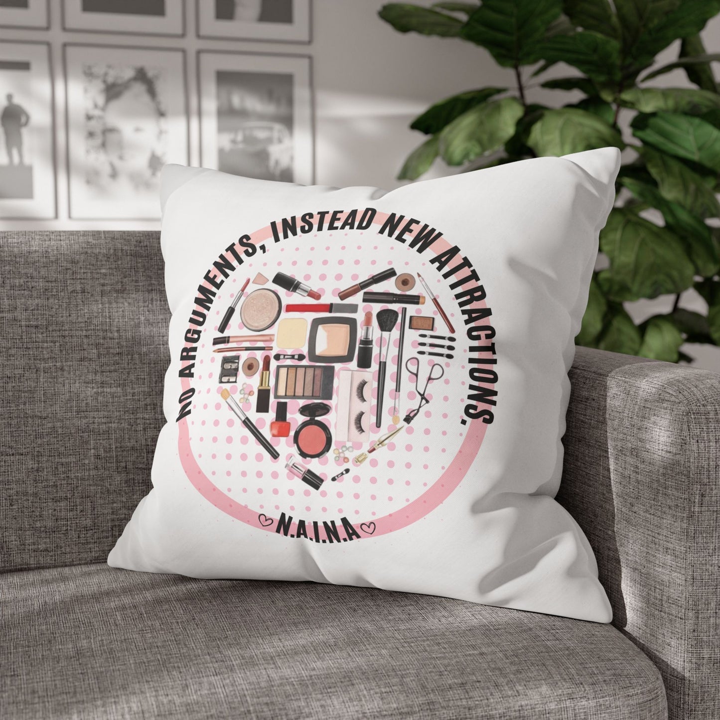 Personalized Initial Quote Cosmetic Heart — Custom Sayings on Square Poly Canvas Pillowcase