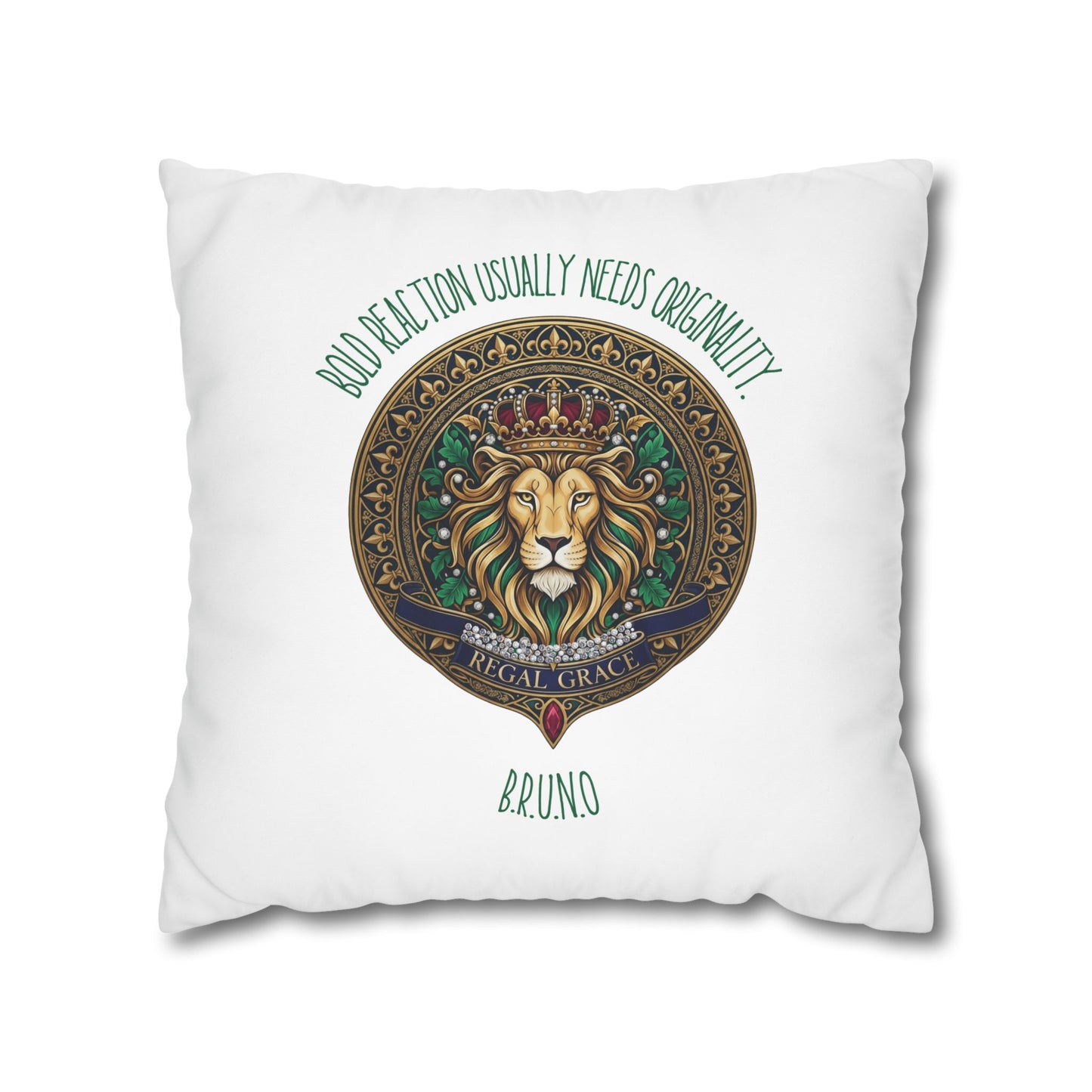 Personalized Initial Quote Circled Lion — Custom Sayings on Square Poly Canvas Pillowcase