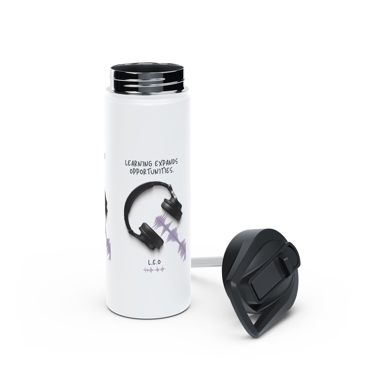 Personalized Initial Quote Headphones Stainless Steel Water Bottle