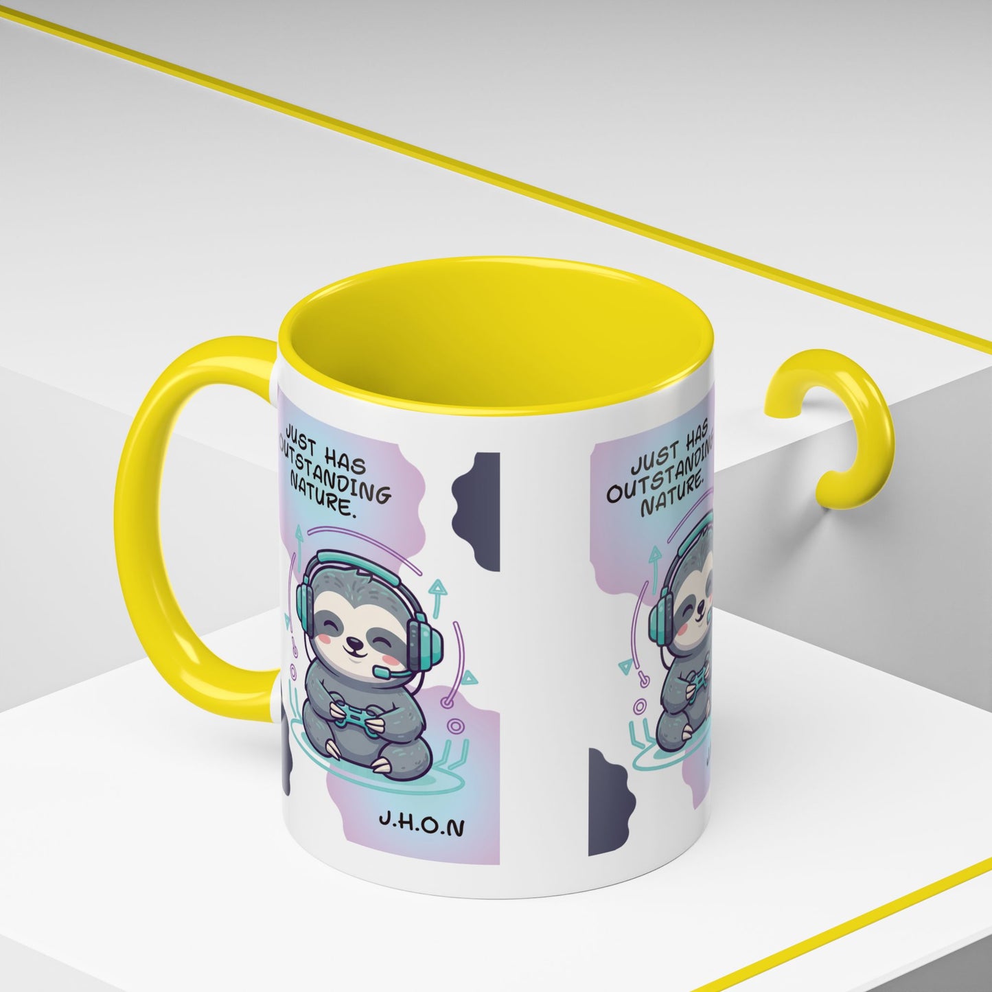 Personalized Initial Sloth Gamer Accent Coffee Mug
