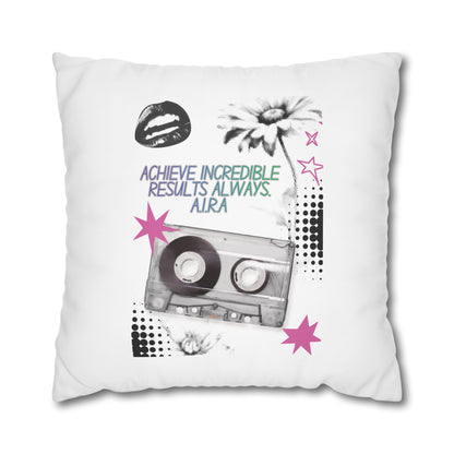 Personalized Initial Quote Cassette — Custom Sayings on Square Poly Canvas Pillowcase