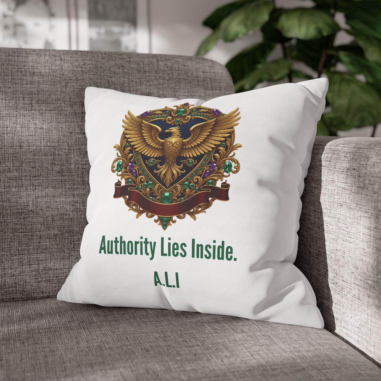 Personalized Initial Quote Eagle — Custom Sayings on Square Poly Canvas Pillowcase
