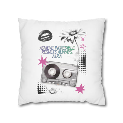 Personalized Initial Quote Cassette — Custom Sayings on Square Poly Canvas Pillowcase