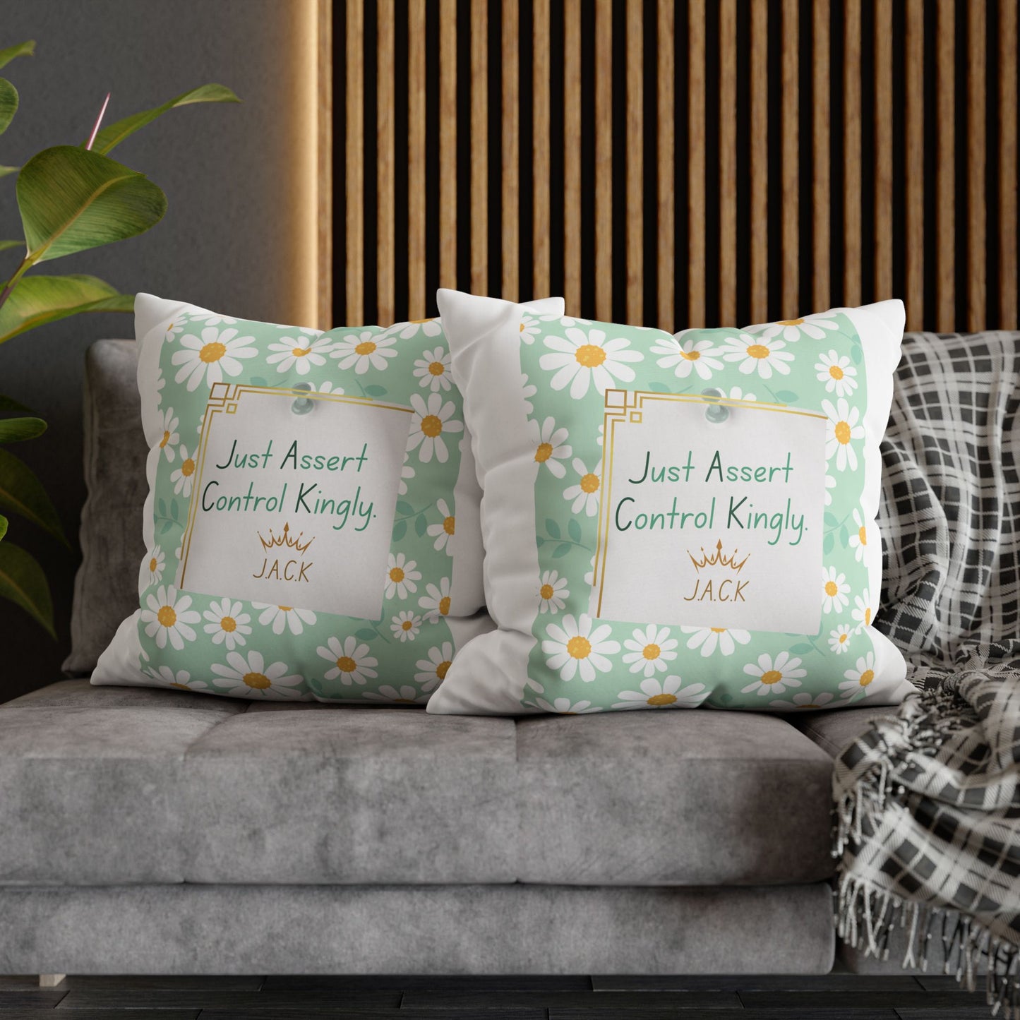 Personalized Initial Quote Floral Inspirational — Custom Sayings on Square Poly Canvas Pillowcase