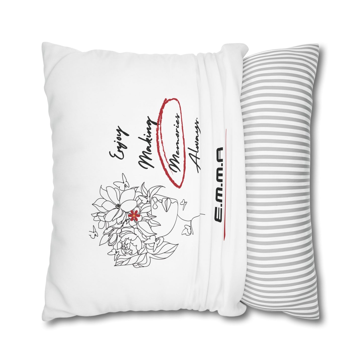 Personalized Initial Floral Girl — Custom Sayings on Square Poly Canvas Pillowcase