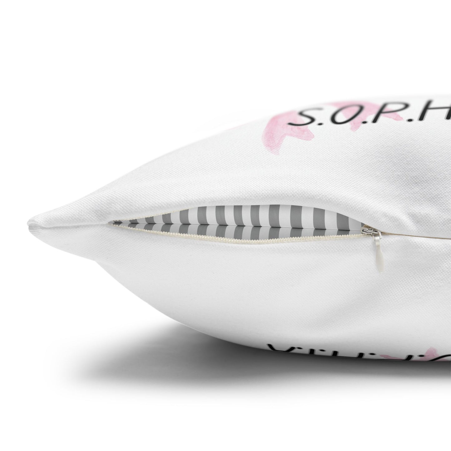 Personalized Initial Quote Pink Bow — Custom Sayings on Square Poly Canvas Pillowcase