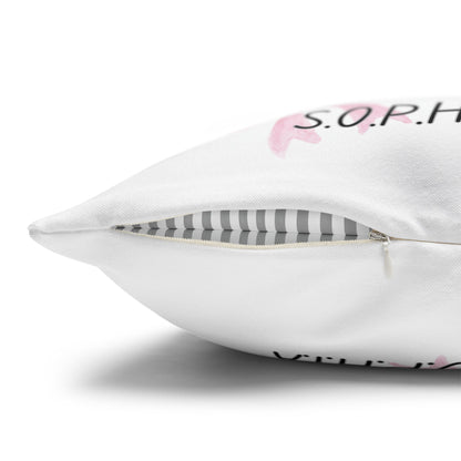 Personalized Initial Quote Pink Bow — Custom Sayings on Square Poly Canvas Pillowcase