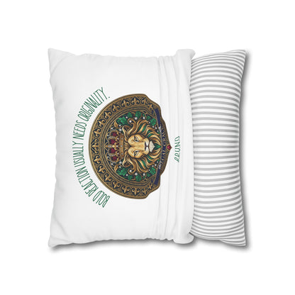 Personalized Initial Quote Circled Lion — Custom Sayings on Square Poly Canvas Pillowcase