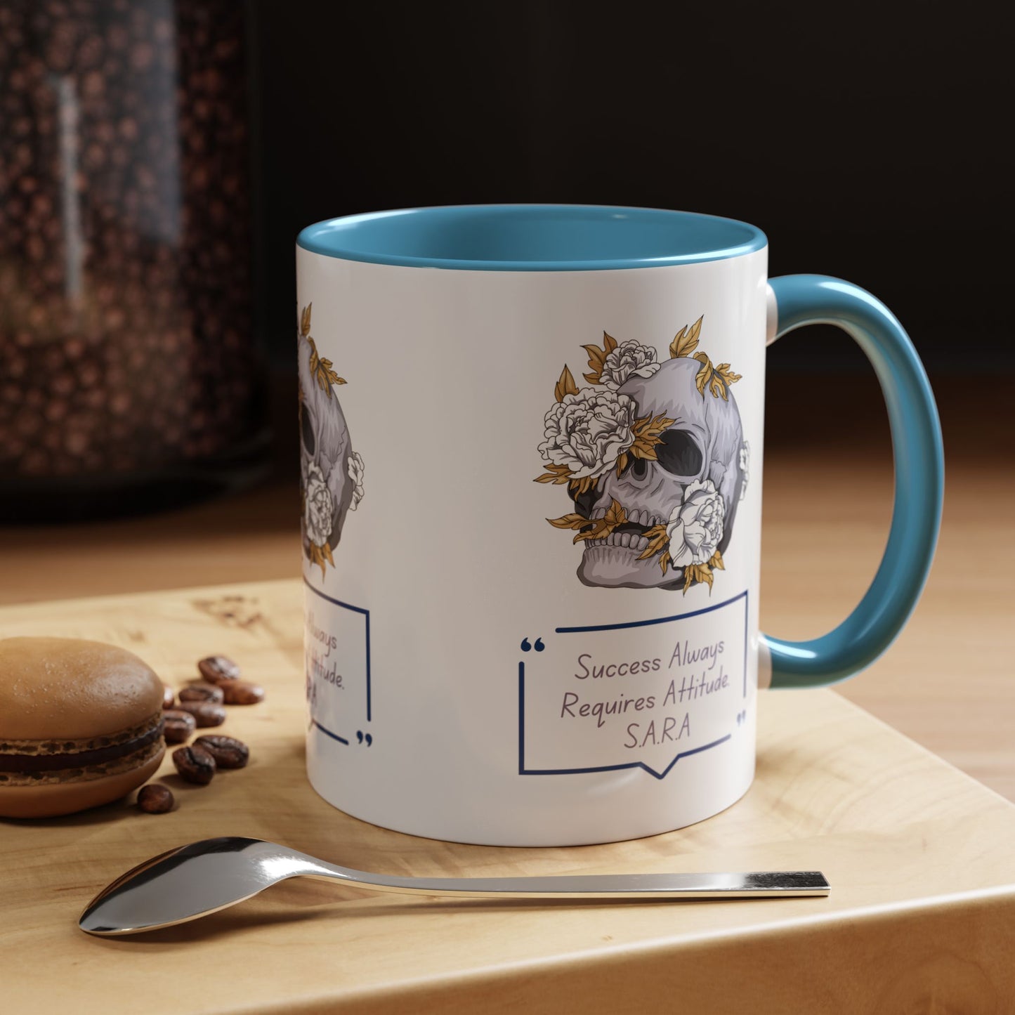 Personalized Initial Floral Skull Accent Coffee Mug