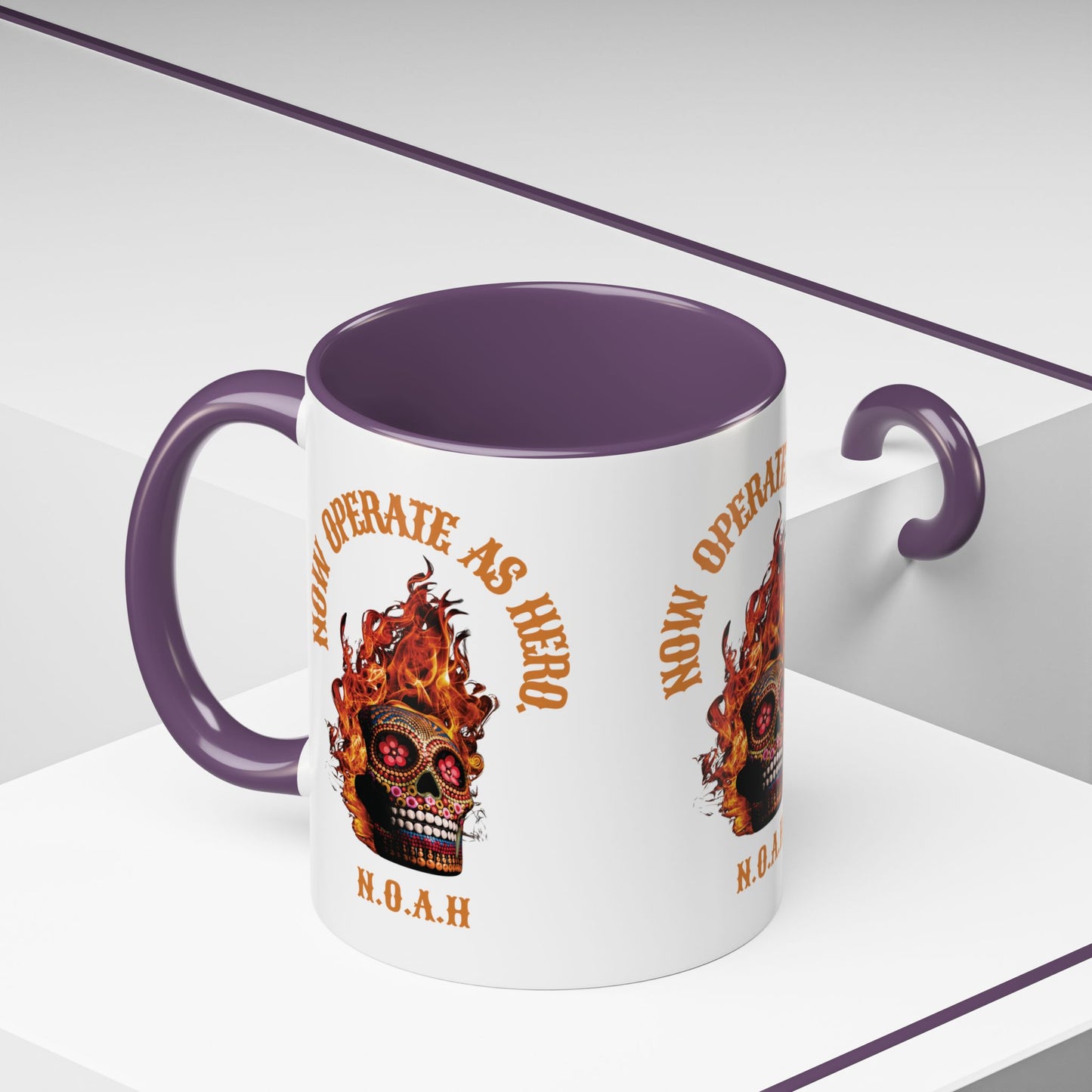 Personalized Initial Fire Skull Accent Coffee Mug