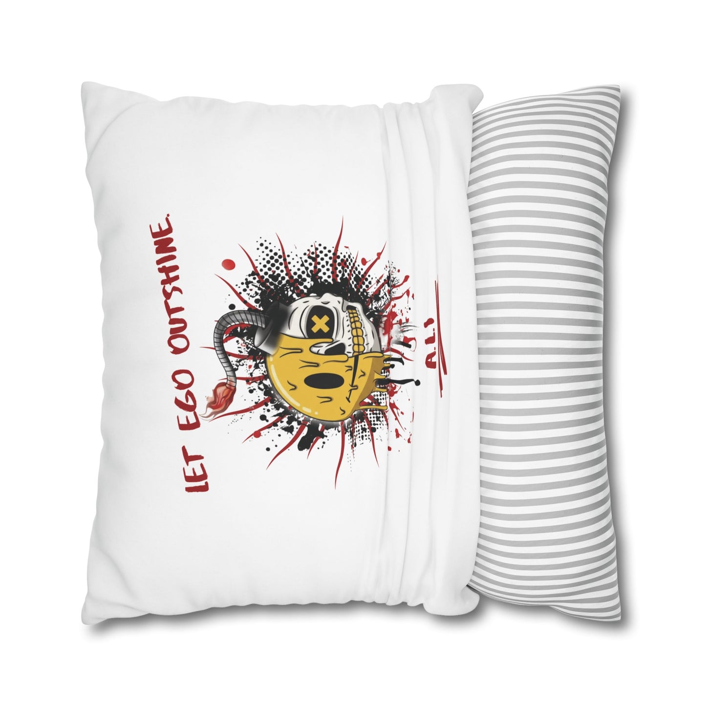 Personalized Initial Quote Smile Split Skull — Custom Sayings on Square Poly Canvas Pillowcase