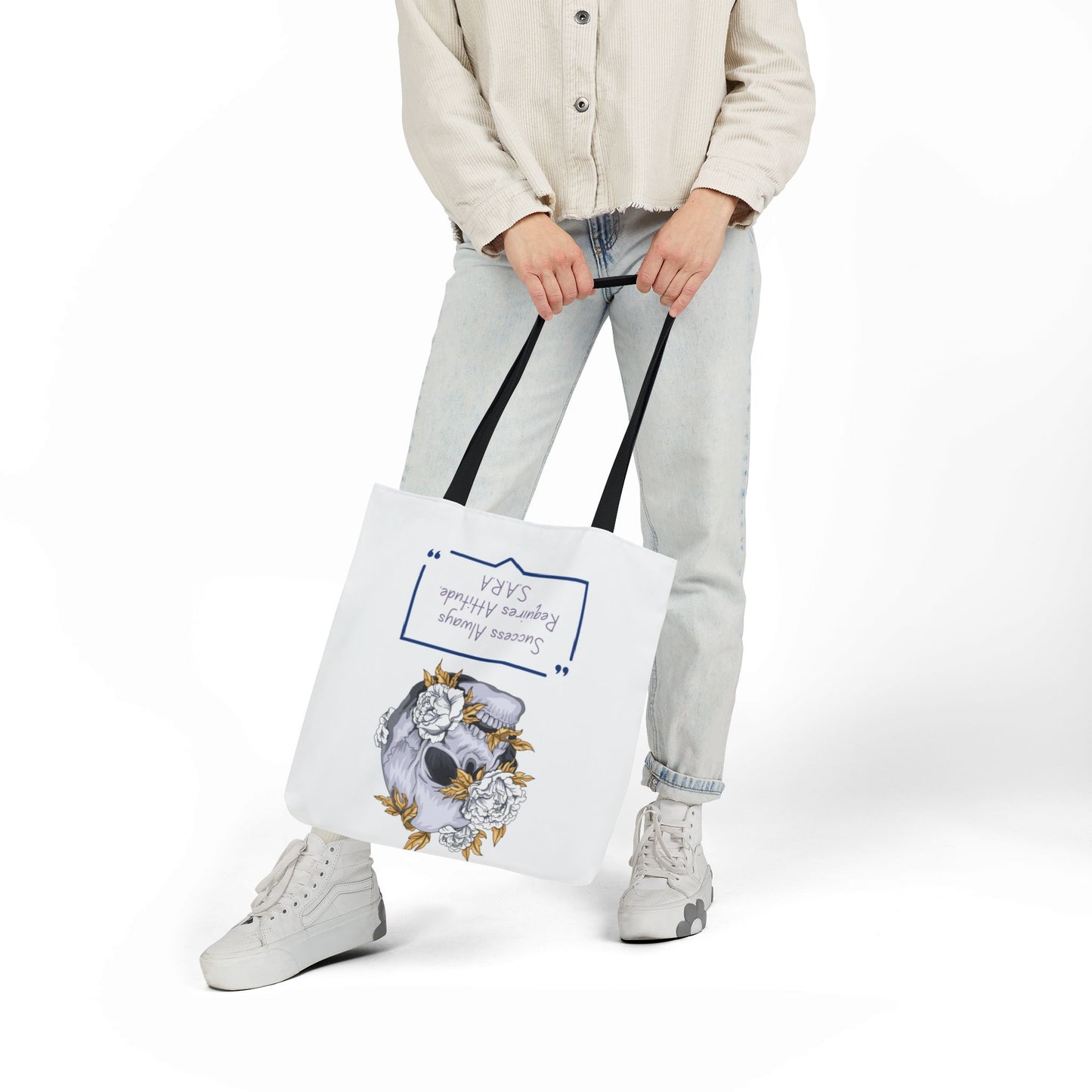 Personalized Initial Quote Floral Skull Canvas Tote Custom Name