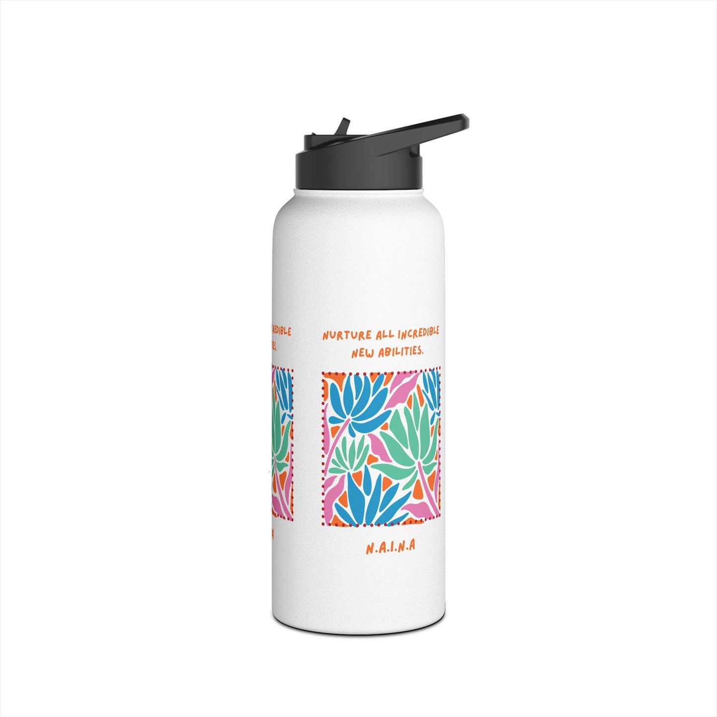Personalized Initial Quote Floral Momentum Stainless Steel Water Bottle