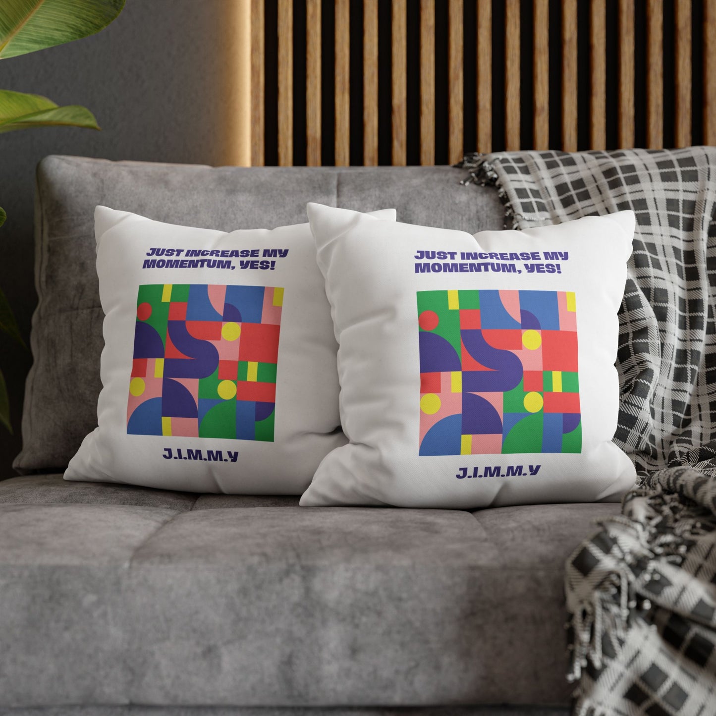 Personalized Initial Quote Colorful Momentum — Custom Sayings on Square Poly Canvas Pillowcase