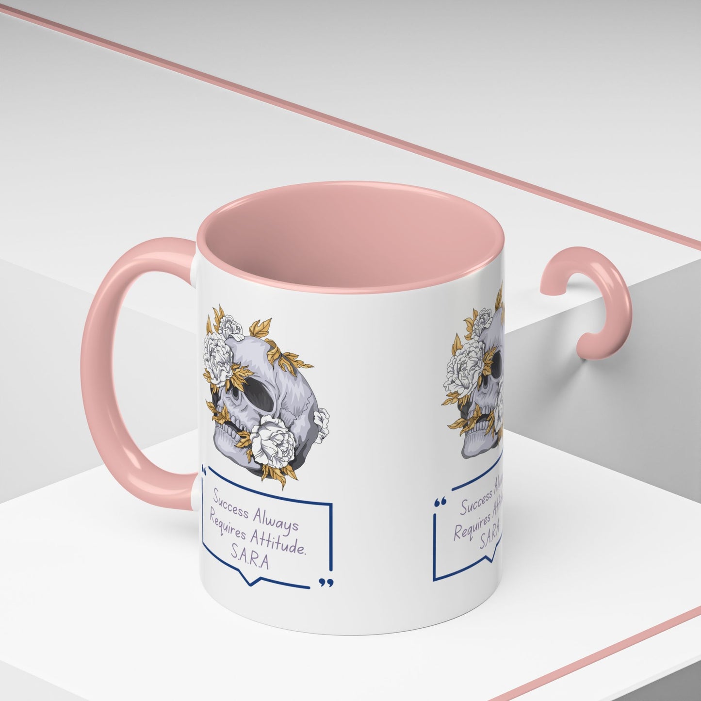 Personalized Initial Floral Skull Accent Coffee Mug