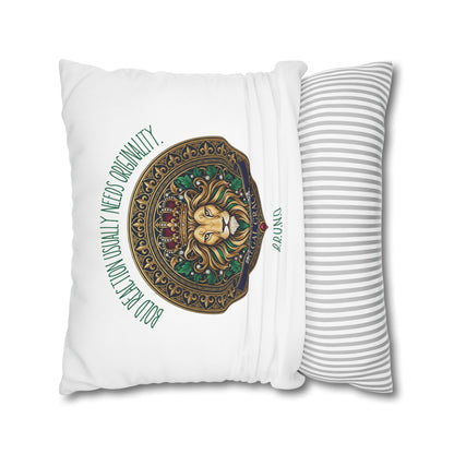 Personalized Initial Quote Circled Lion — Custom Sayings on Square Poly Canvas Pillowcase