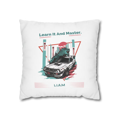 Personalized Initial Quote Dinosaur Car — Custom Sayings on Square Poly Canvas Pillowcase