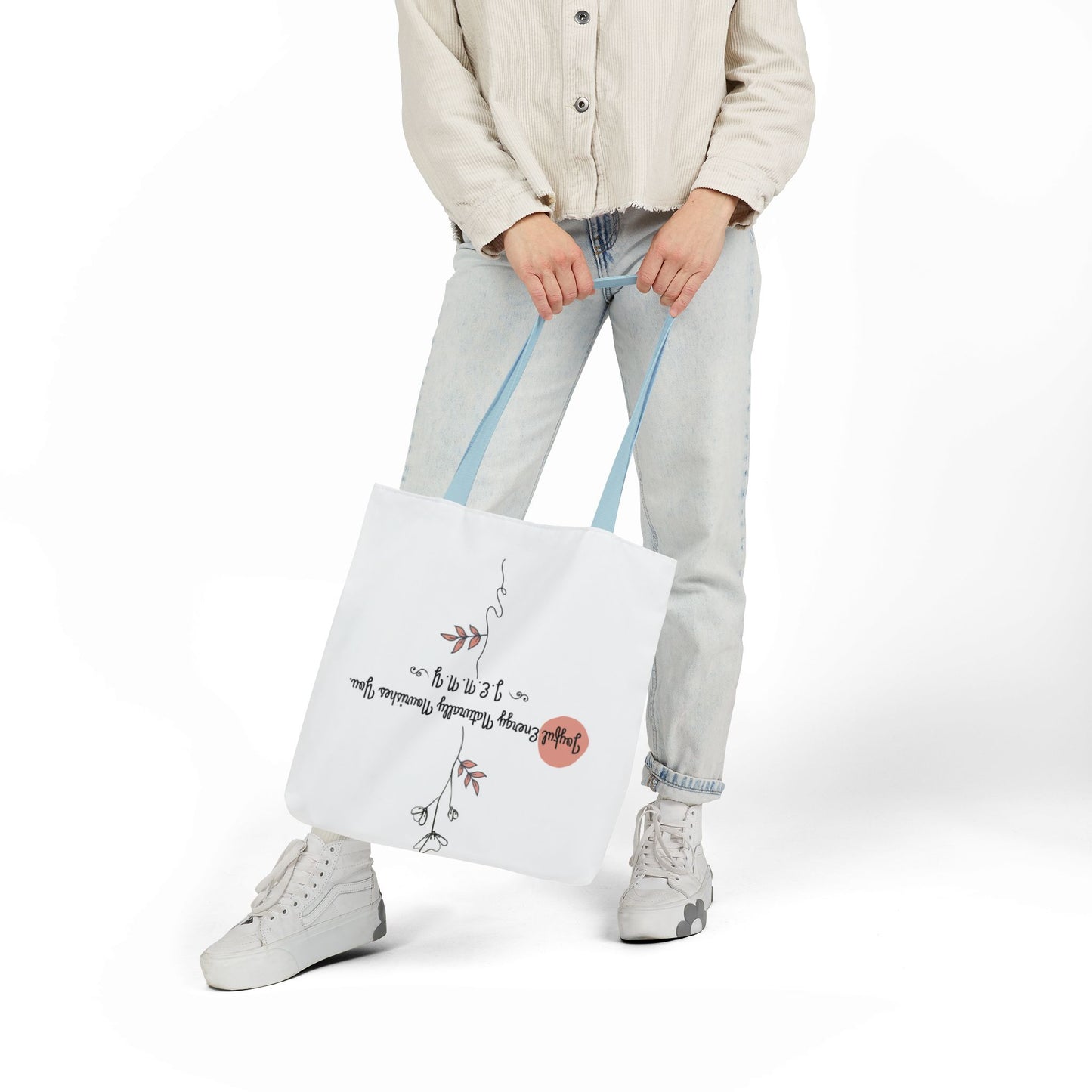 Personalized Initial Quote Floral Minimalist Canvas Tote Custom Name