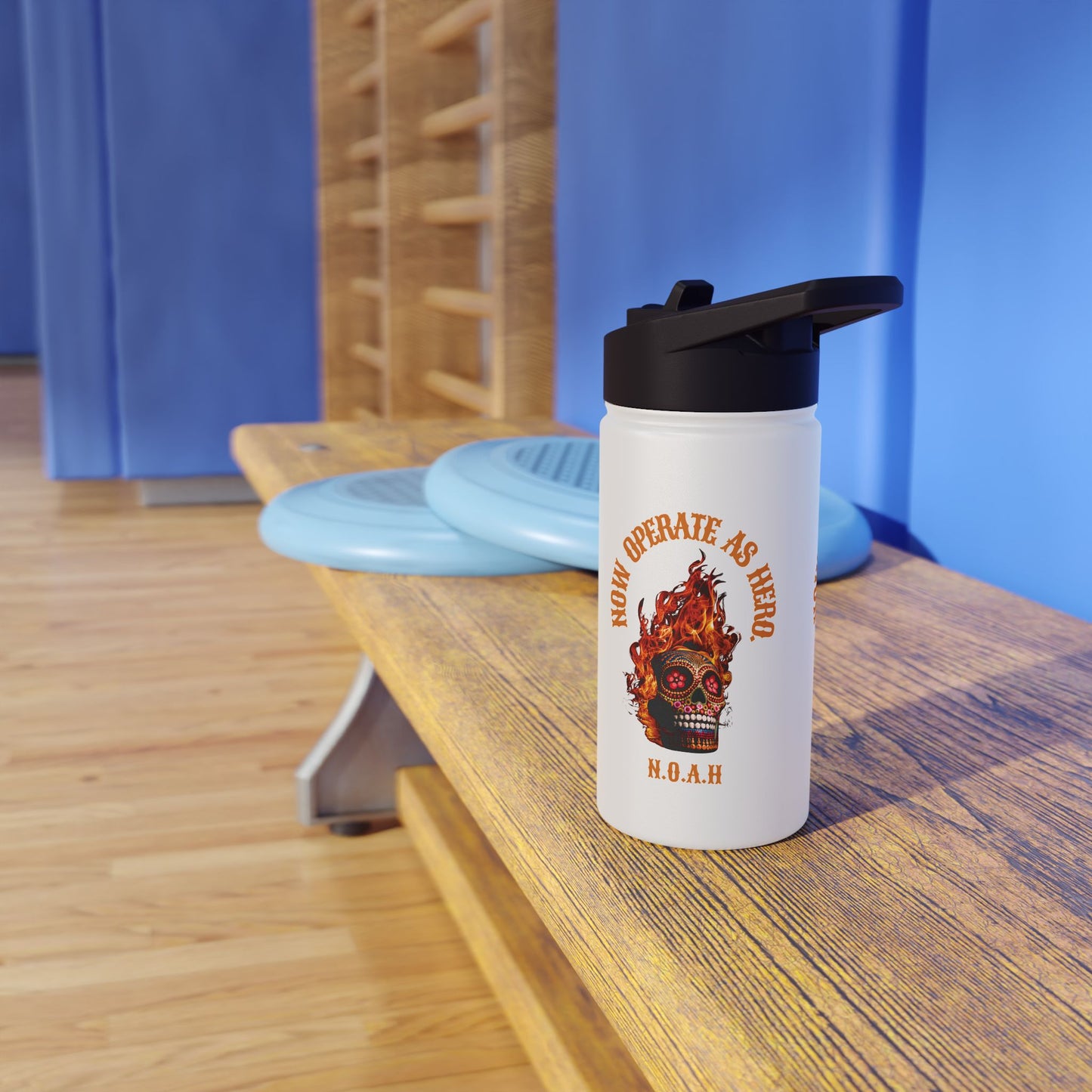 Personalized Initial Quote Fire Skull Stainless Steel Water Bottle