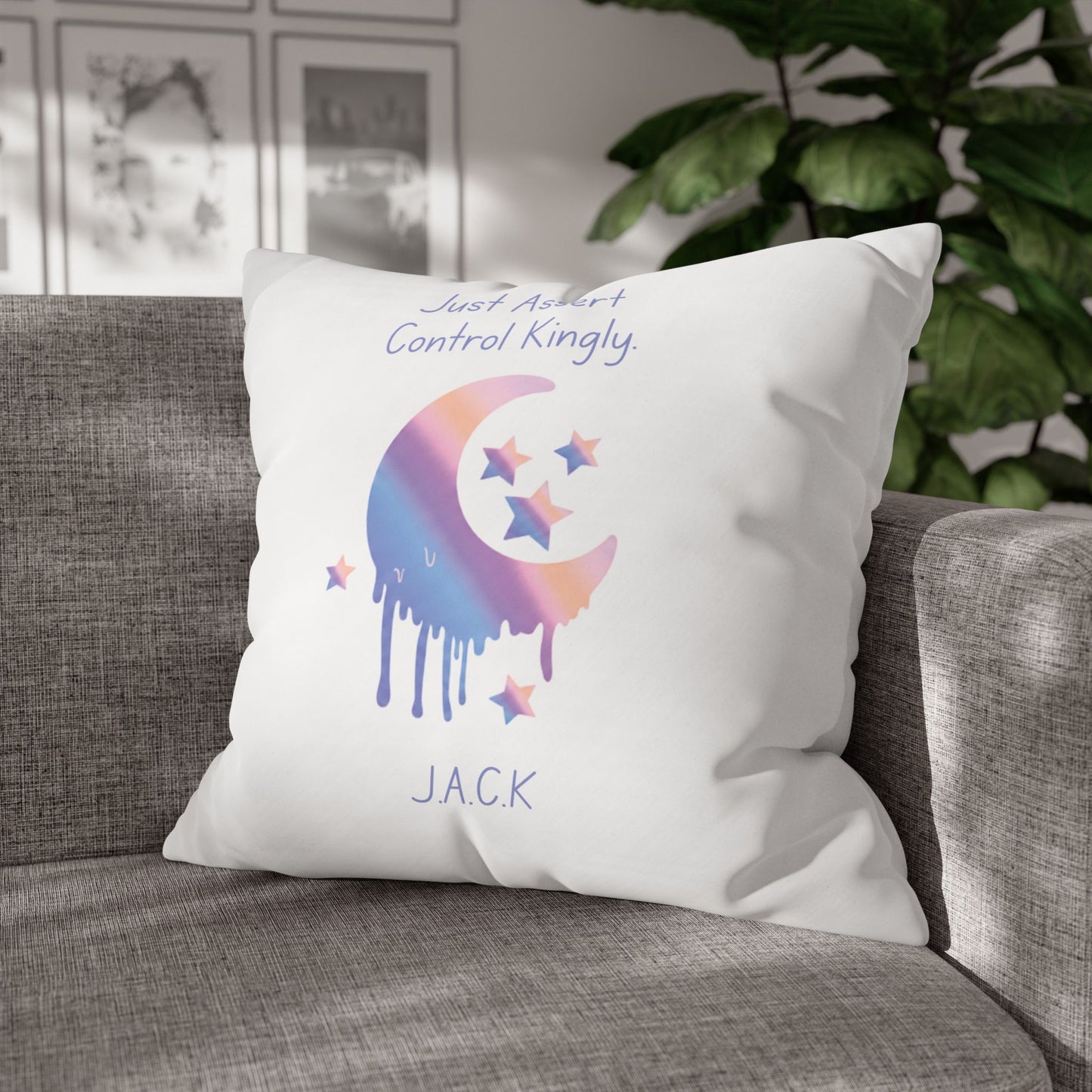 Personalized Initial Quote Moon Dripping — Custom Sayings on Square Poly Canvas Pillowcase
