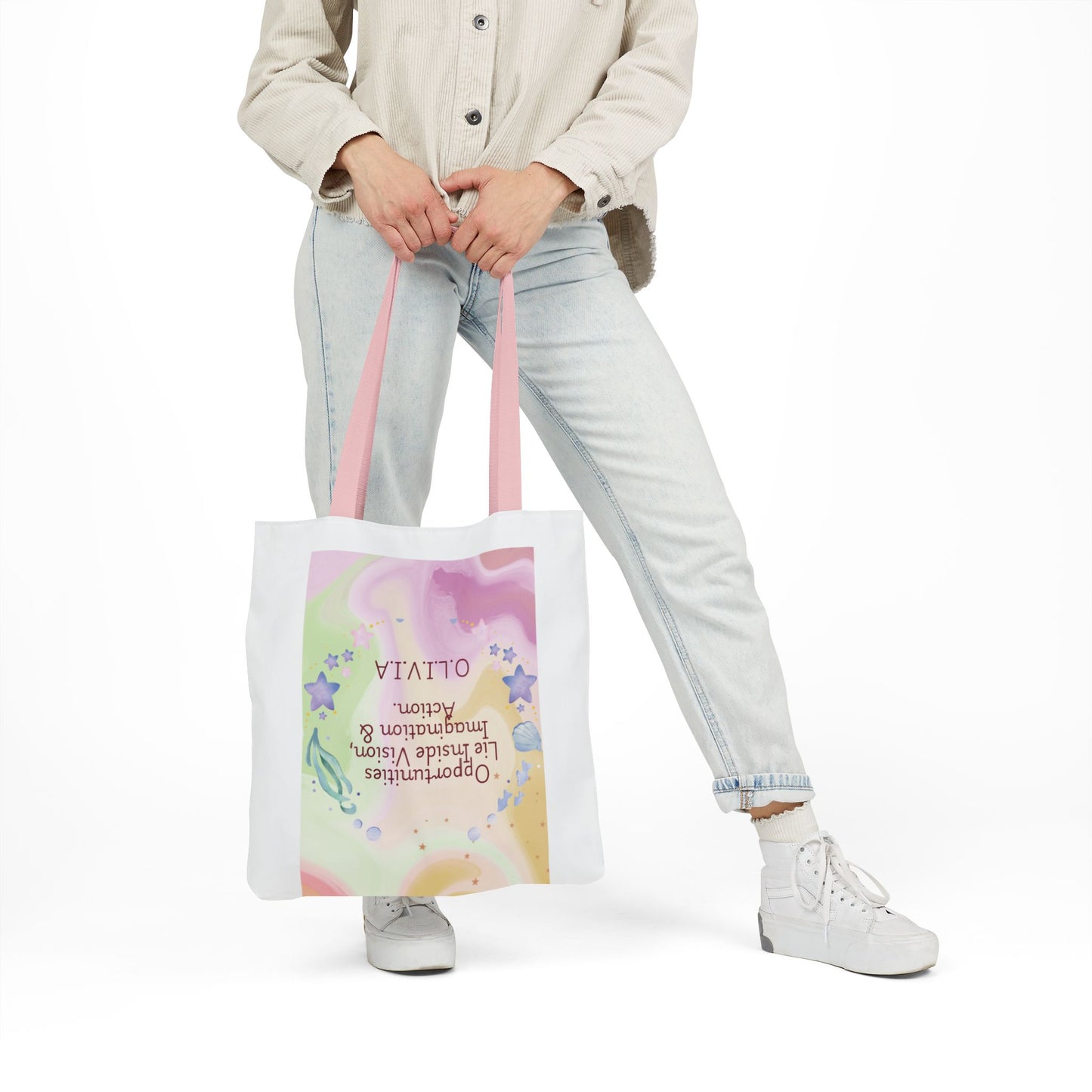 Personalized Initial Quote Ocean Theme Canvas Tote Custom Name