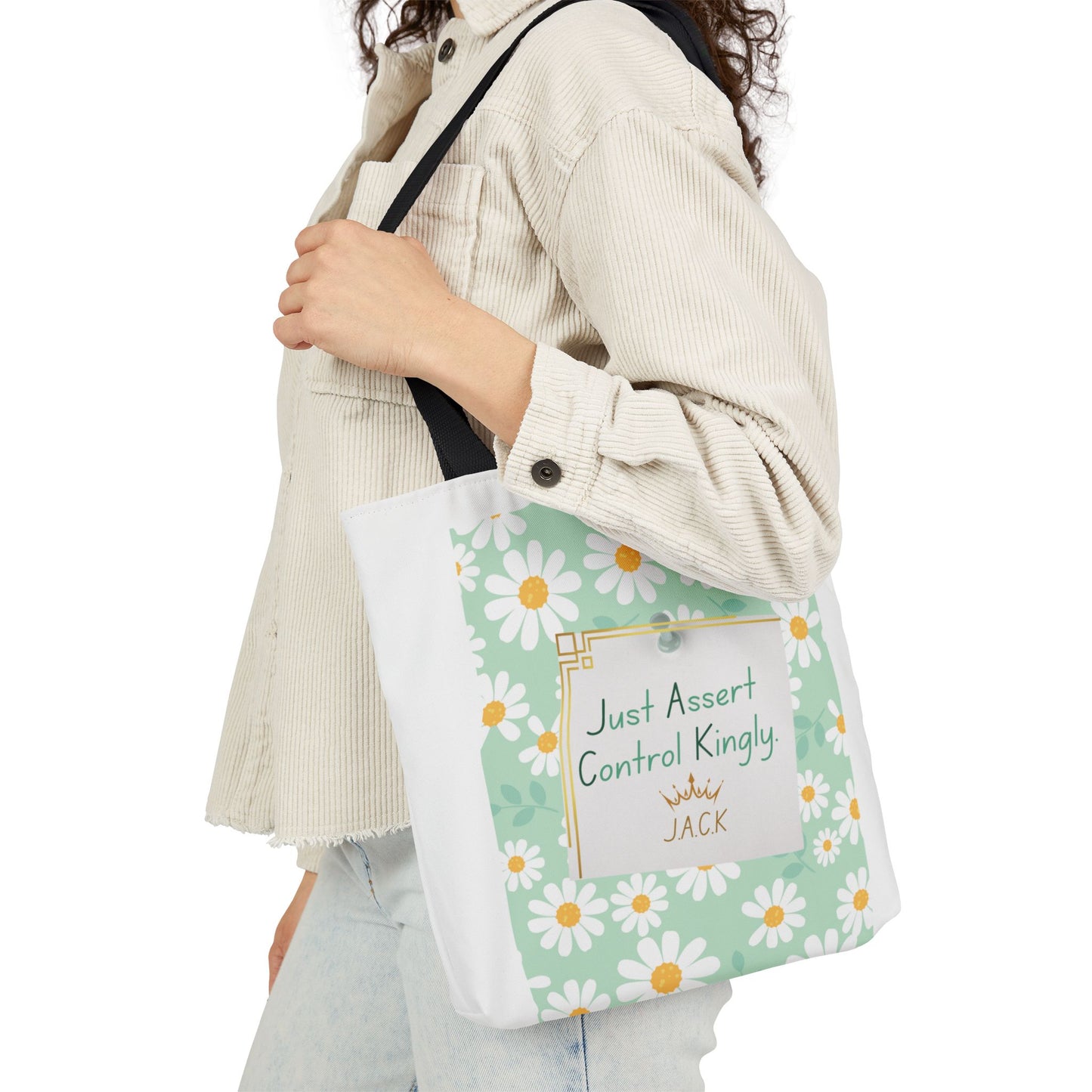 Personalized Initial Quote Floral Inspirational Canvas Tote Custom Name