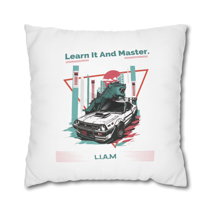 Personalized Initial Quote Dinosaur Car — Custom Sayings on Square Poly Canvas Pillowcase