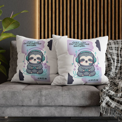 Personalized Initial Quote Sloth Gamer — Custom Sayings on Square Poly Canvas Pillowcase