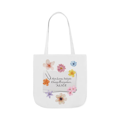 Personalized Initial Quote Floral Clip Canvas Tote Custom Name