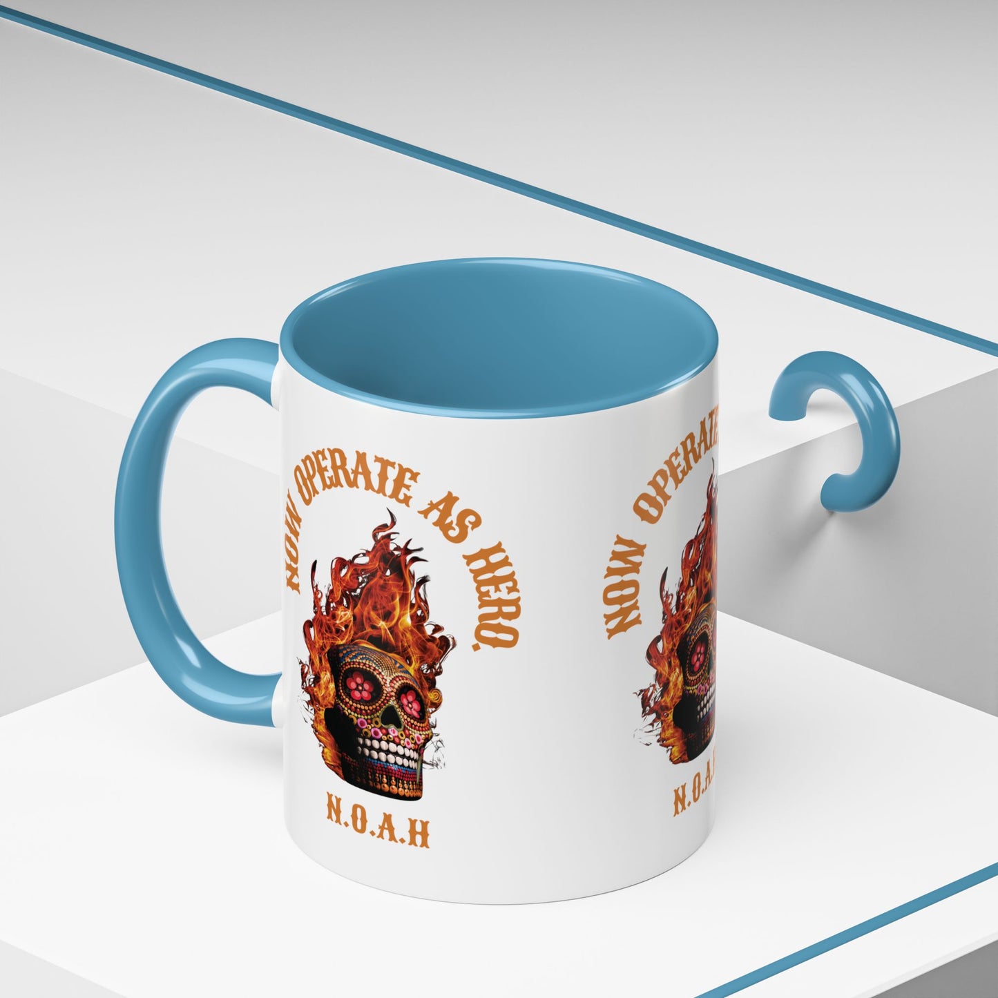 Personalized Initial Fire Skull Accent Coffee Mug