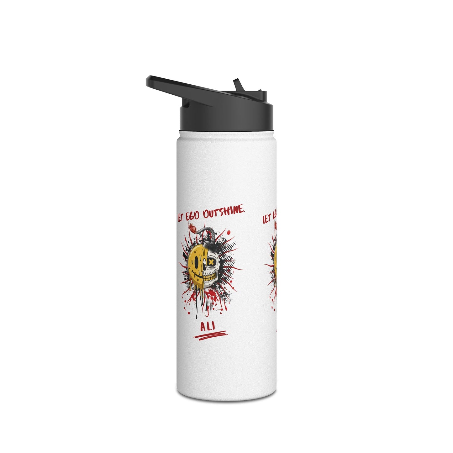 Personalized Initial Quote Split Smile Skull Stainless Steel Water Bottle