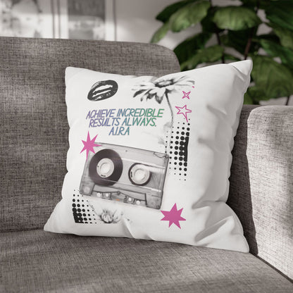 Personalized Initial Quote Cassette — Custom Sayings on Square Poly Canvas Pillowcase