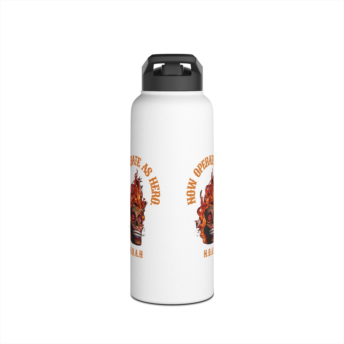Personalized Initial Quote Fire Skull Stainless Steel Water Bottle
