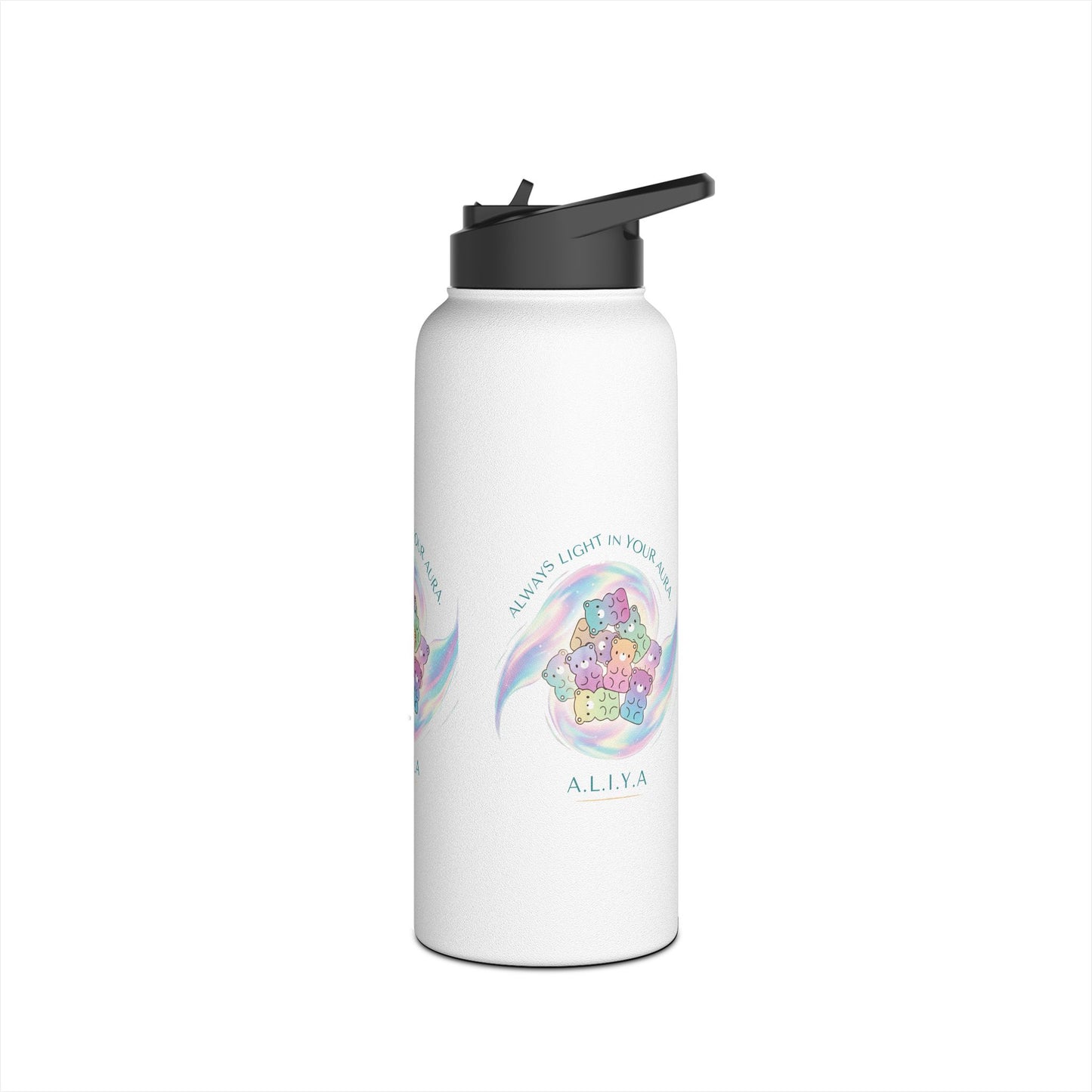 Personalized Initial Pastel Bear Stainless Steel Water Bottle