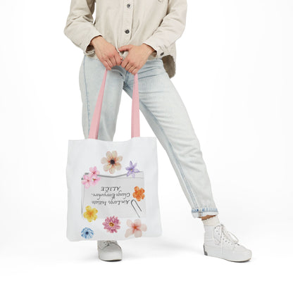 Personalized Initial Quote Floral Clip Canvas Tote Custom Name