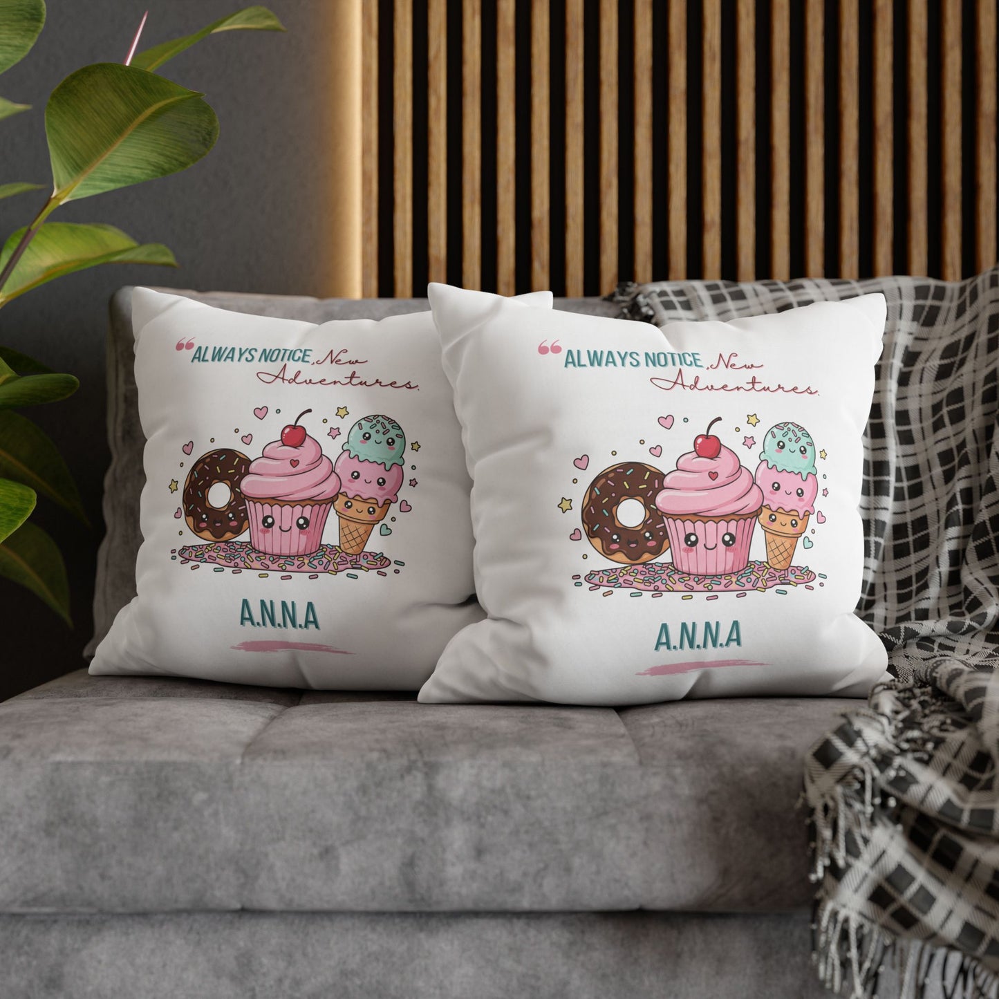 Personalized Initial Quote Sweet Treat — Custom Sayings on Square Poly Canvas Pillowcase