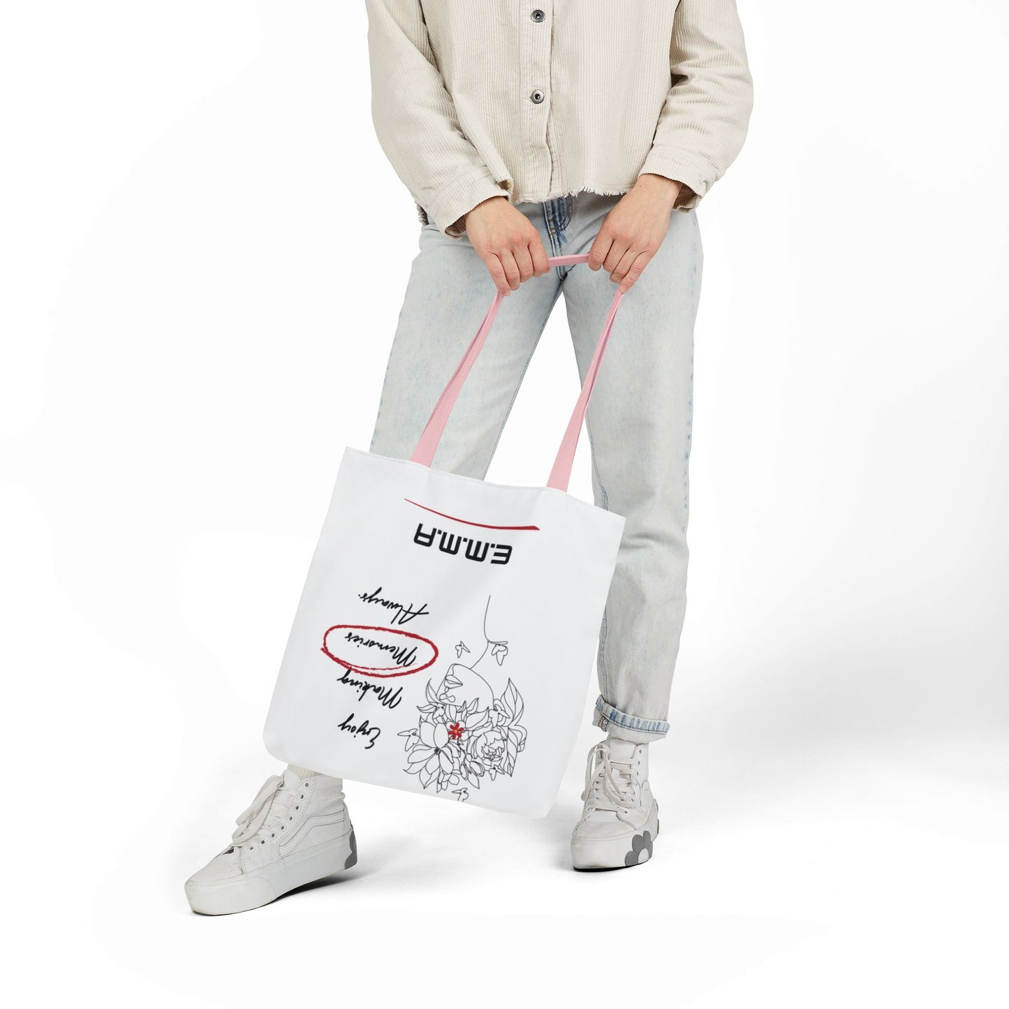 Personalized Initial Quote Floral Girl Canvas Tote Custom Name