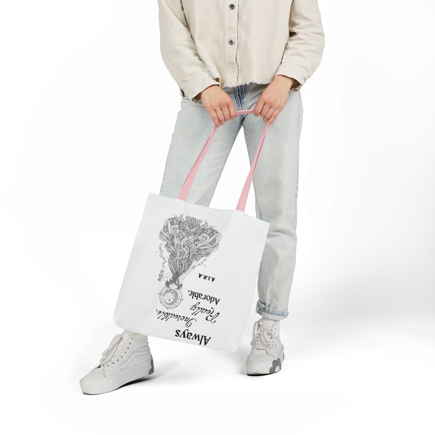 Personalized Initial Quote Light Girl Canvas Tote Custom Name