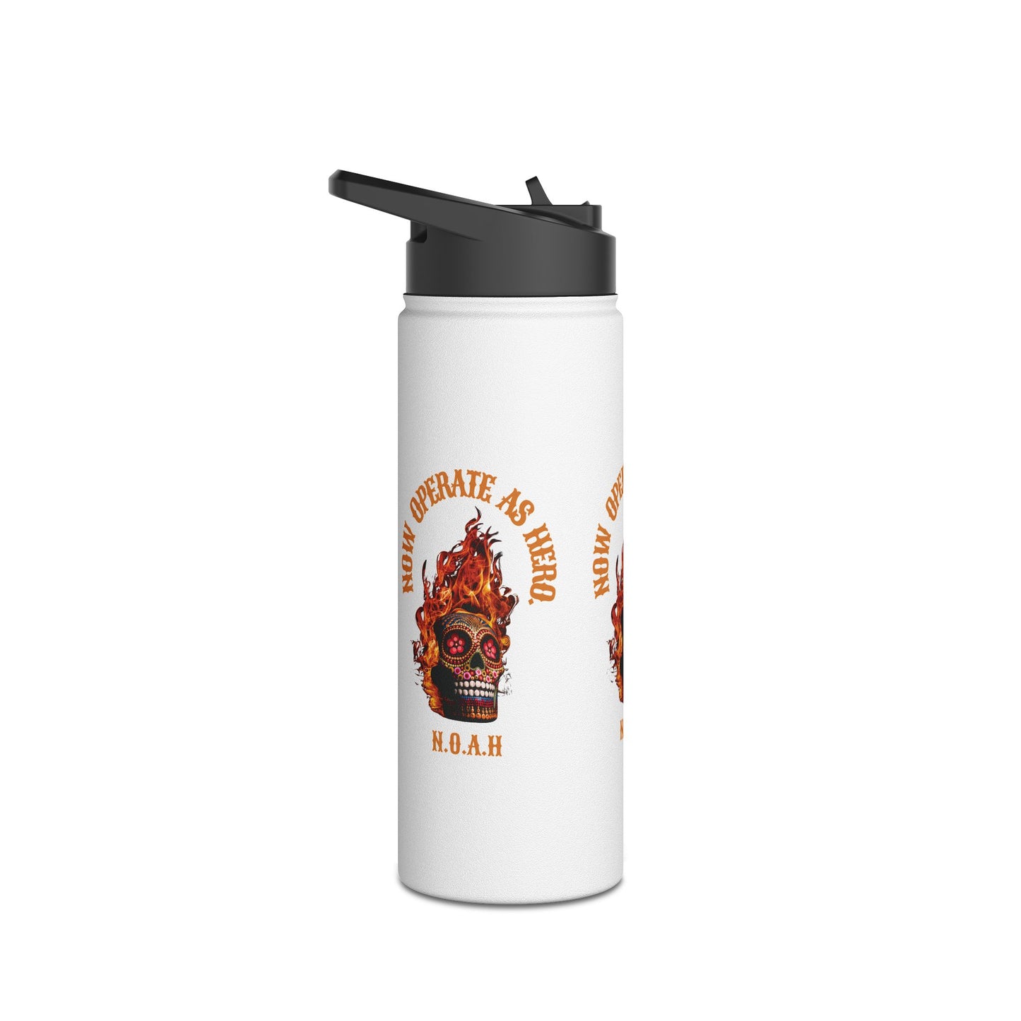 Personalized Initial Quote Fire Skull Stainless Steel Water Bottle