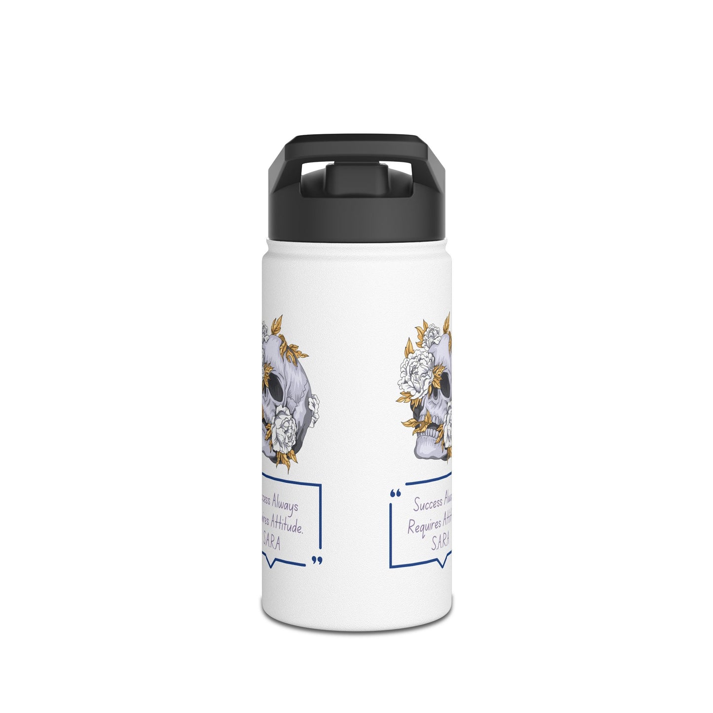 Personalized Initial Quote Floral Skull Stainless Steel Water Bottle