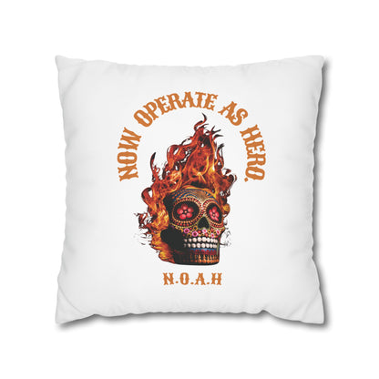 Personalized Initial Quote Fire Skull — Custom Sayings on Square Poly Canvas Pillowcase