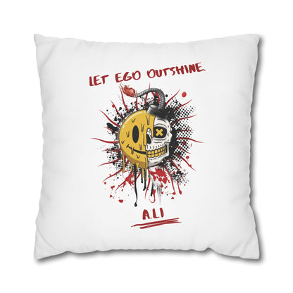 Personalized Initial Quote Smile Split Skull — Custom Sayings on Square Poly Canvas Pillowcase