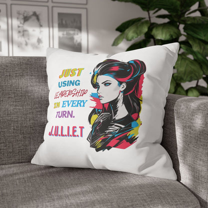 Personalized Initial Quote Vintage Girl — Custom Sayings on Square Poly Canvas Pillowcase