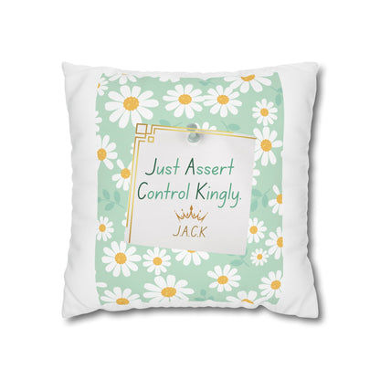 Personalized Initial Quote Floral Inspirational — Custom Sayings on Square Poly Canvas Pillowcase