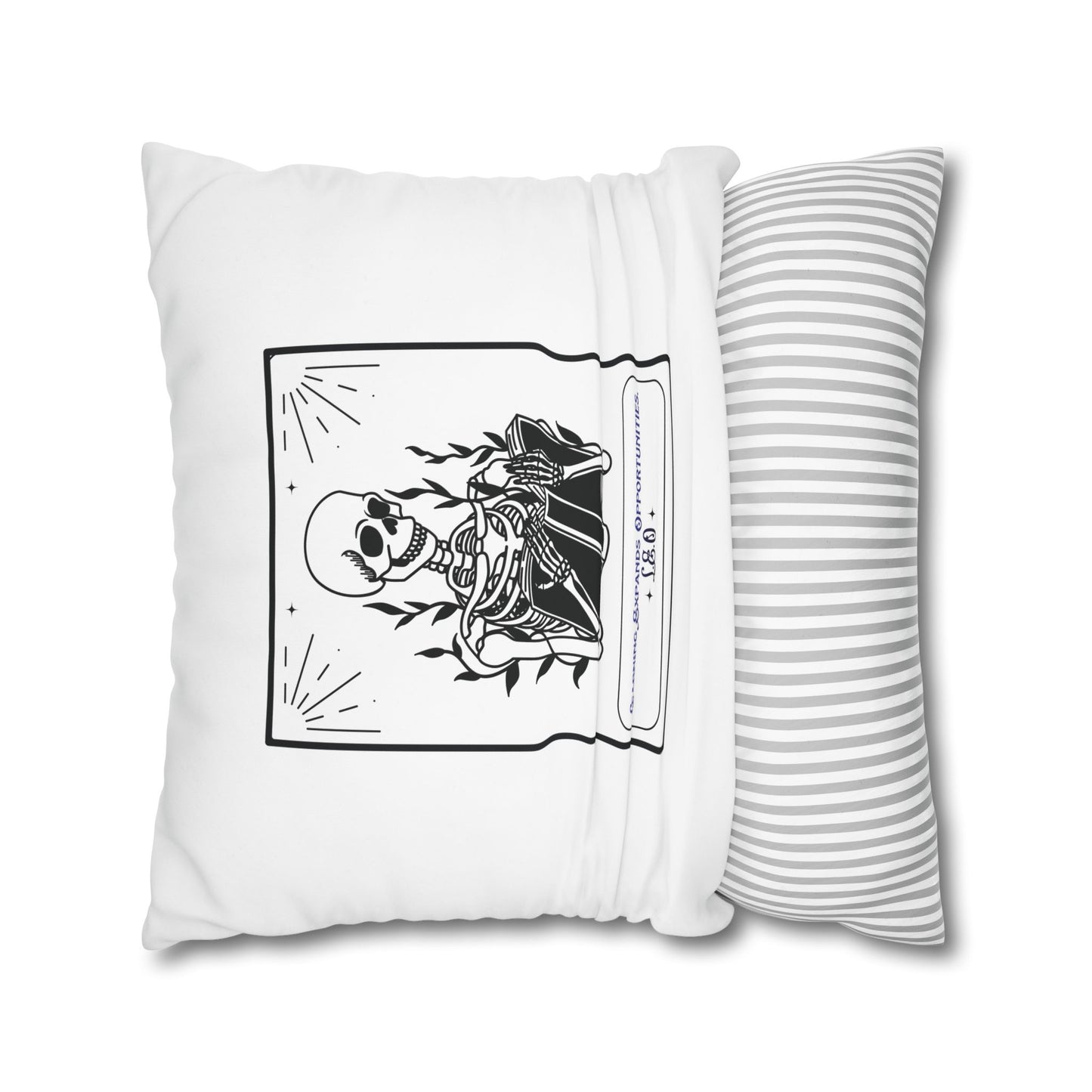 Personalized Initial Quote Skeleton — Custom Sayings on Square Poly Canvas Pillowcase