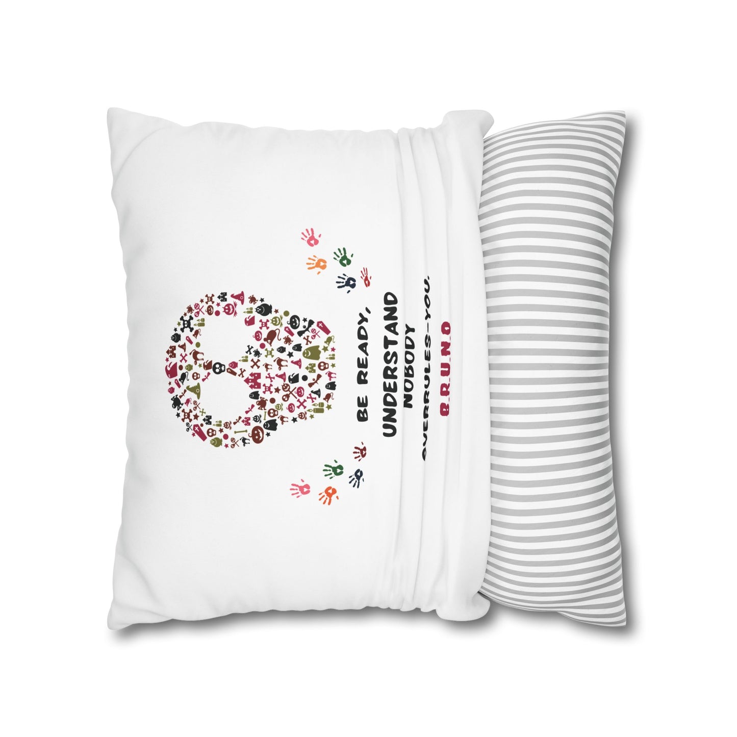 Personalized Initial Quote Floral Skull — Custom Sayings on Square Poly Canvas Pillowcase